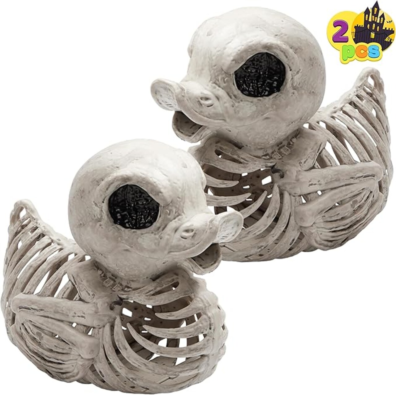 2 PCS 4.5” Halloween Duck Skeleton Plastic Bones for Spooky Halloween Decor, Indoor Outdoor Prop